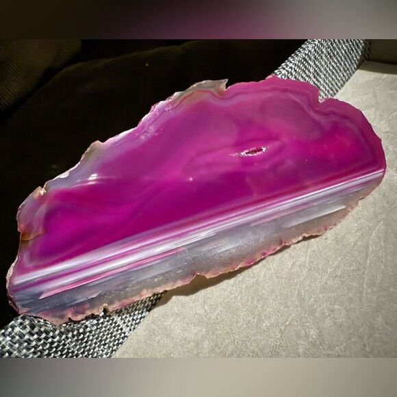 Pink Banded Agate Slice – Polished Crystal Display Stone 5.5” Vibrant Color - Picture 15 of 17
